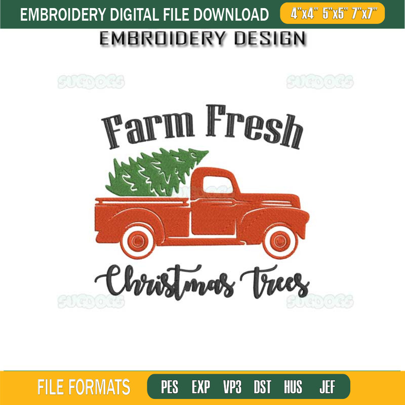 Farm Fresh Christmas Tree Embroidery Design File, Christmas Truck Embroidery Design File.jpg
