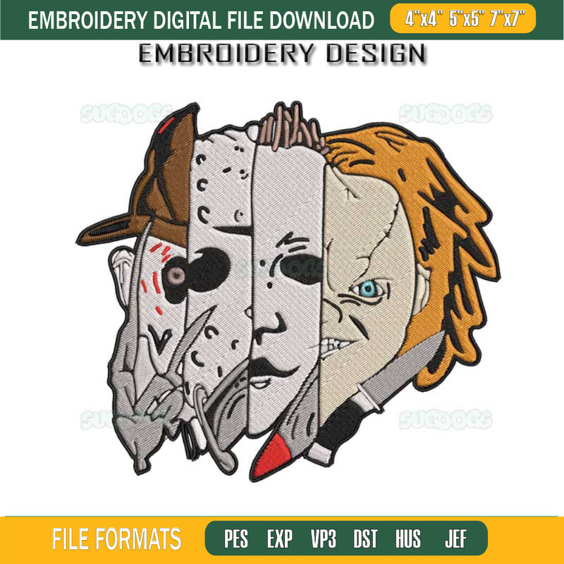 Freddy Jason Chucky Embroidery Design File, Halloween Embroidery Design File.jpg