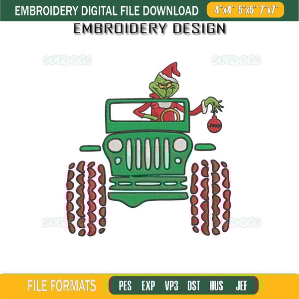 Grinch Christmas Jeep Embroidery Design File, Grinch Santa Embroidery Design File.jpg
