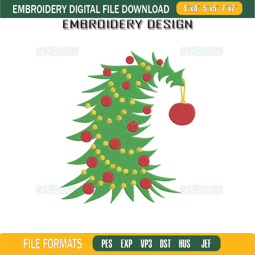 Grinch Christmas Tree Embroidery Design File, Christmas Tree Embroidery Design File.jpg