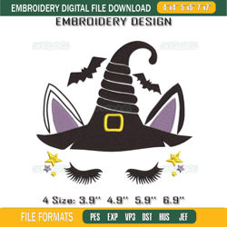halloween unicorn embroidery design file, witch unicorn embroidery design file, magical unicorn embroidery design file