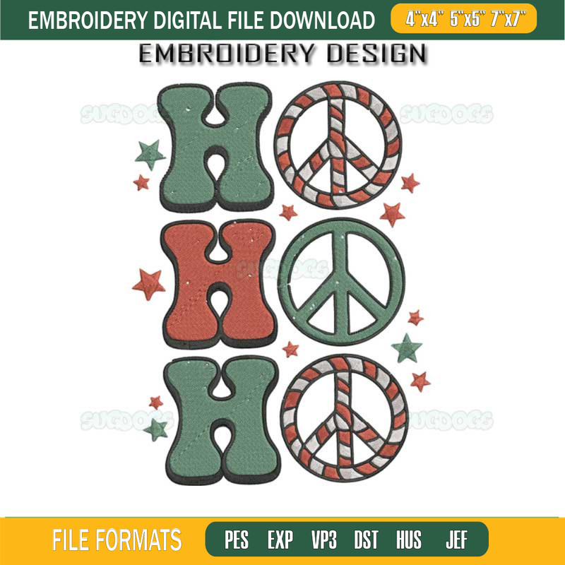 Ho Ho Ho Christmas Embroidery Design File, Christmas Hippie Santa Embroidery Design File.jpg