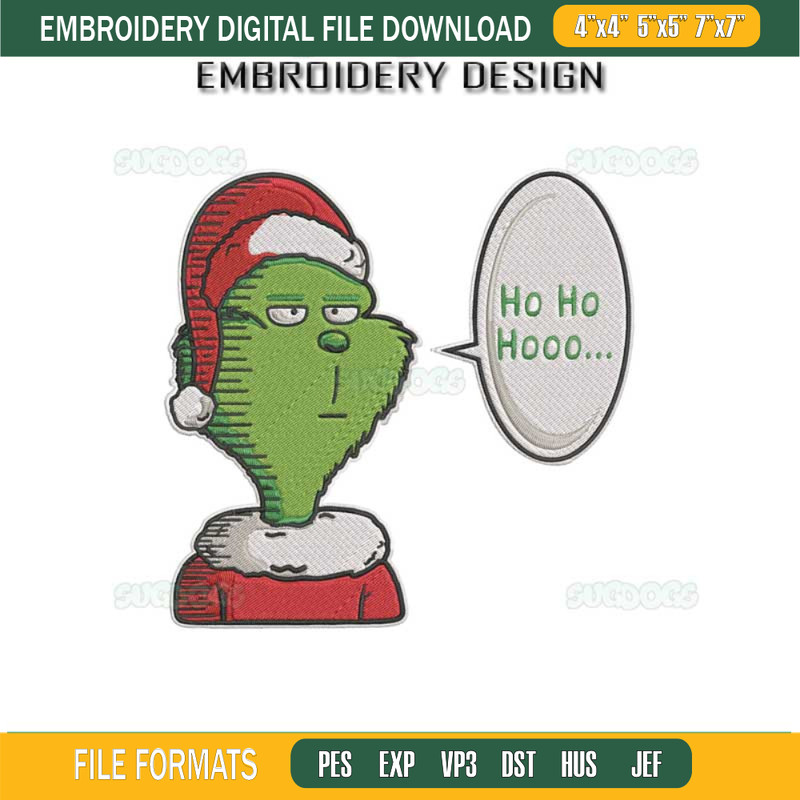 Ho Ho Ho Grinch Embroidery Design File, Grinch Merry Christmas Embroidery Design File.jpg