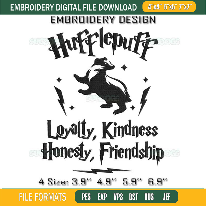 Hufflepuff Loyalty Embroidery Design File, Hufflepuff Loyalty Kindness Honesty Friendship Embroidery Design File - SVGDOGS.COM.jpg