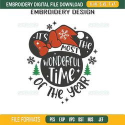 its the most wonderful time of the year embroidery design file, minnie mouse head christmas embroidery design file