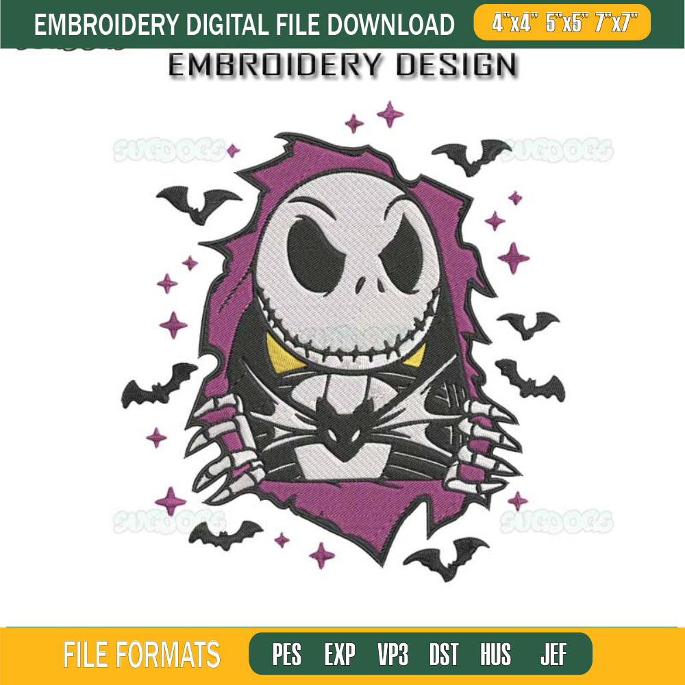 Jack Skellington Embroidery Design File, Nightmare before Christmas Embroidery Design File 1.jpg