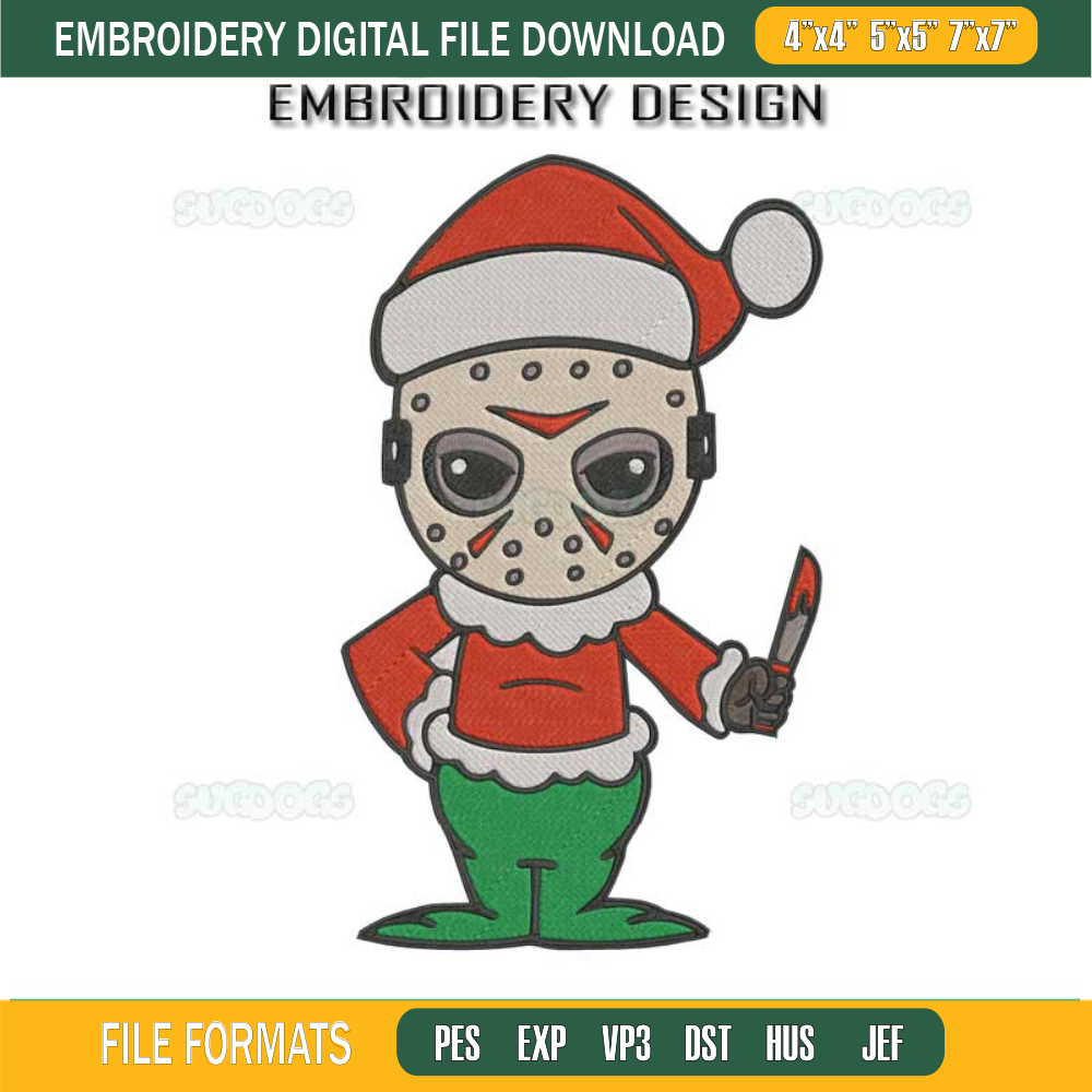 Jason Voorhees Christmas Hat Embroidery Design File, Jason Voorhees Halloween Embroidery Design File.jpg