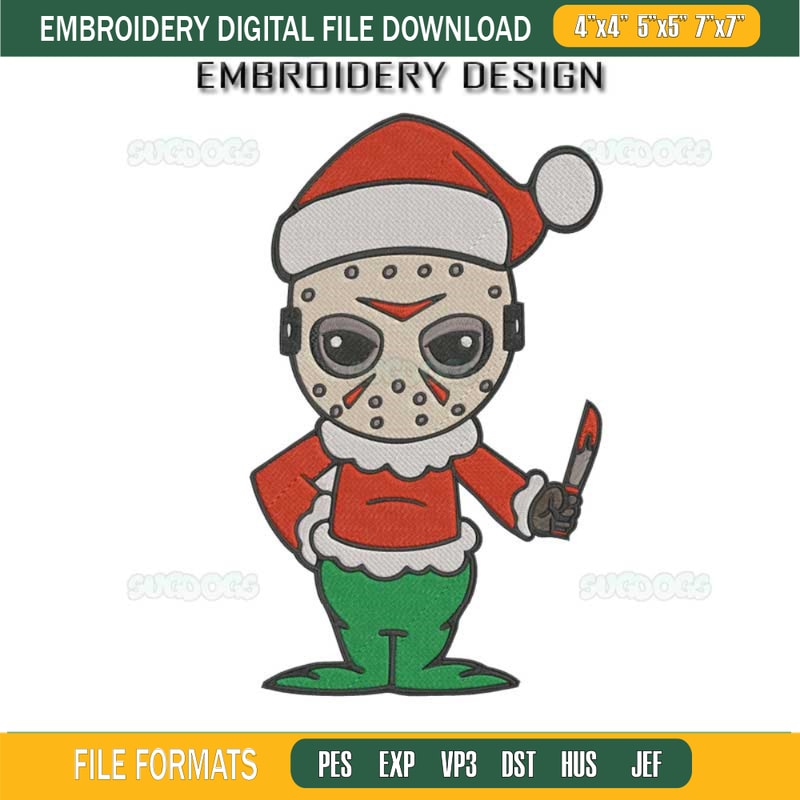 Jason Voorhees Christmas Hat Embroidery Design File, Jason Voorhees Halloween Embroidery Design File.jpg