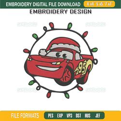 lightning mcqueen christmas embroidery design file, cars christmas embroidery design file