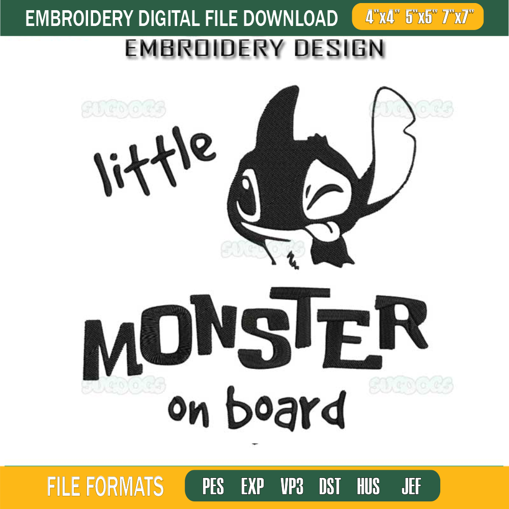 Little Monster On Board Stitch Embroidery Design File, Stitch Embroidery Design File.jpg
