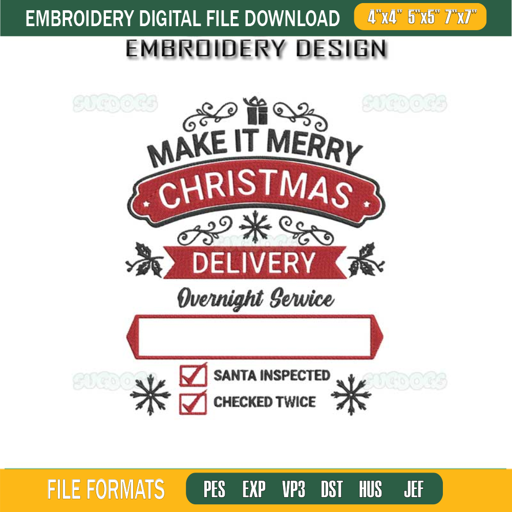 Make It Merry Christmas Delivery Embroidery Design File, Santa Inspecter Embroidery Design File.jpg