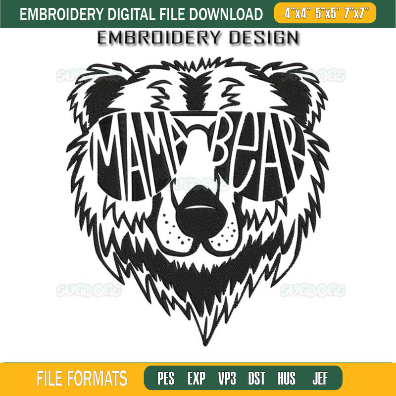 Mama Bear Embroidery Design File, Bear With Glasses Embroidery Design File.jpg