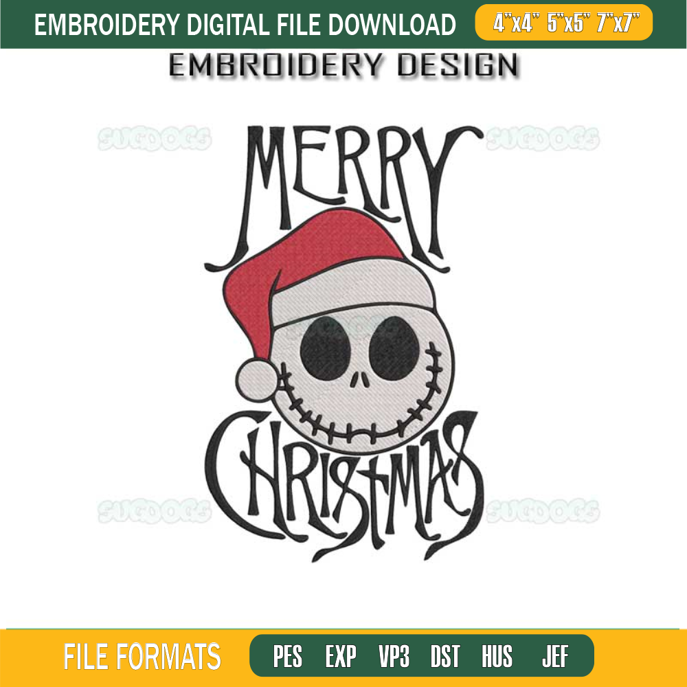 Merry Christmas Santa Jack Embroidery Design File, Santa Jack Skellington Embroidery Design File.jpg