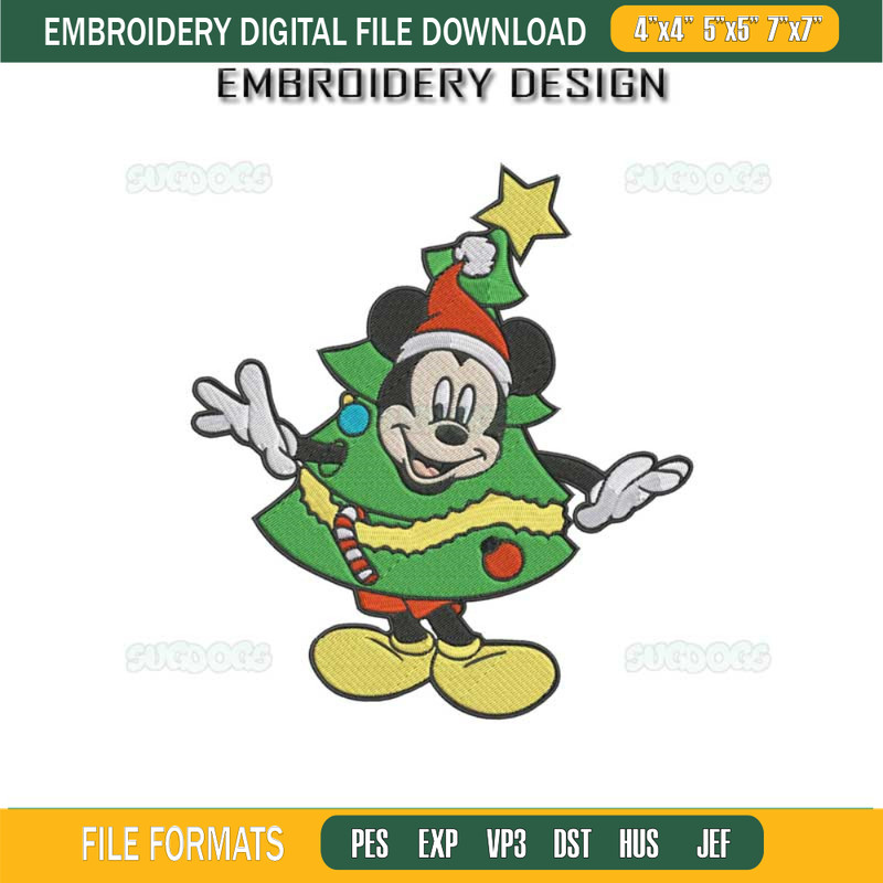 Mickey Christmas Tree Embroidery Design File, Mickey Santa Hat Embroidery Design File.jpg