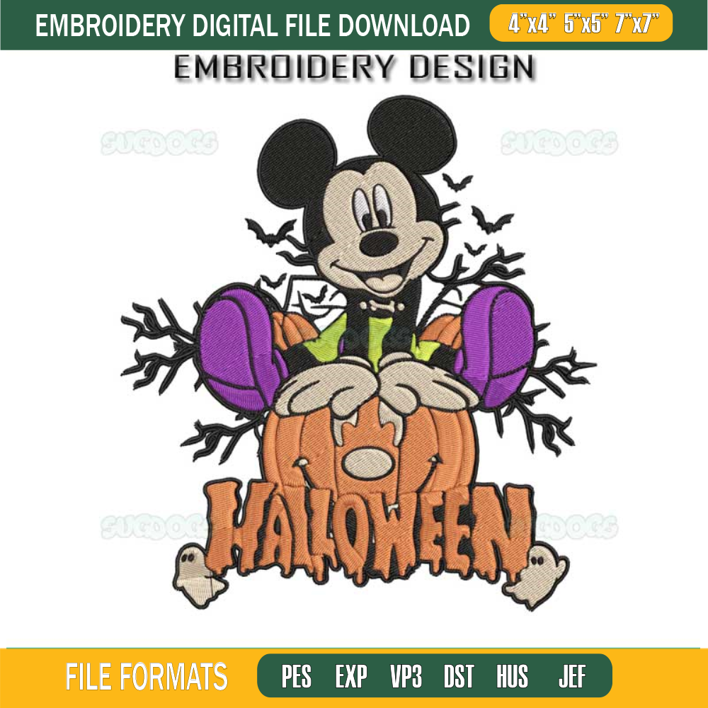 Mickey Halloween Embroidery Design File, Mouse Pumpkin Embroidery Design File.jpg