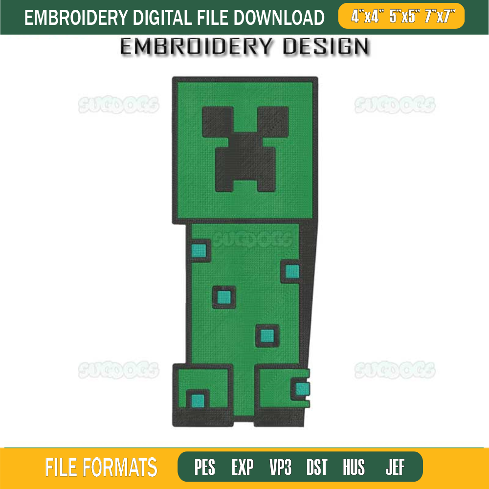 Minecraft Embroidery Design File, Minecraft Creeper And Logo Embroidery Design File.jpg