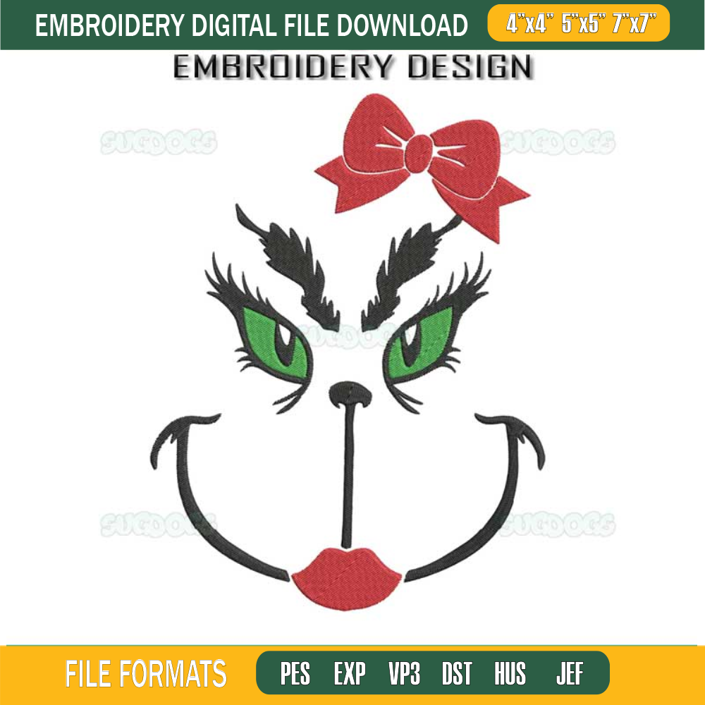 Miss Grinch Embroidery Design File, Grinch Christmas Embroidery Design File.jpg