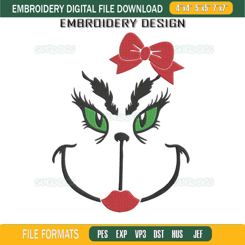Miss Grinch Embroidery Design File, Grinch Christmas Embroidery Design File.jpg