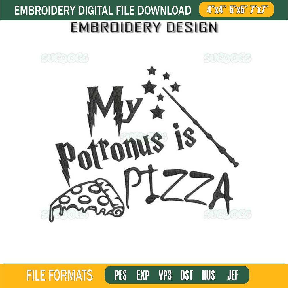 My Patronus Is Pizza Embroidery Design File, Harry Potter Embroidery Design File.jpg
