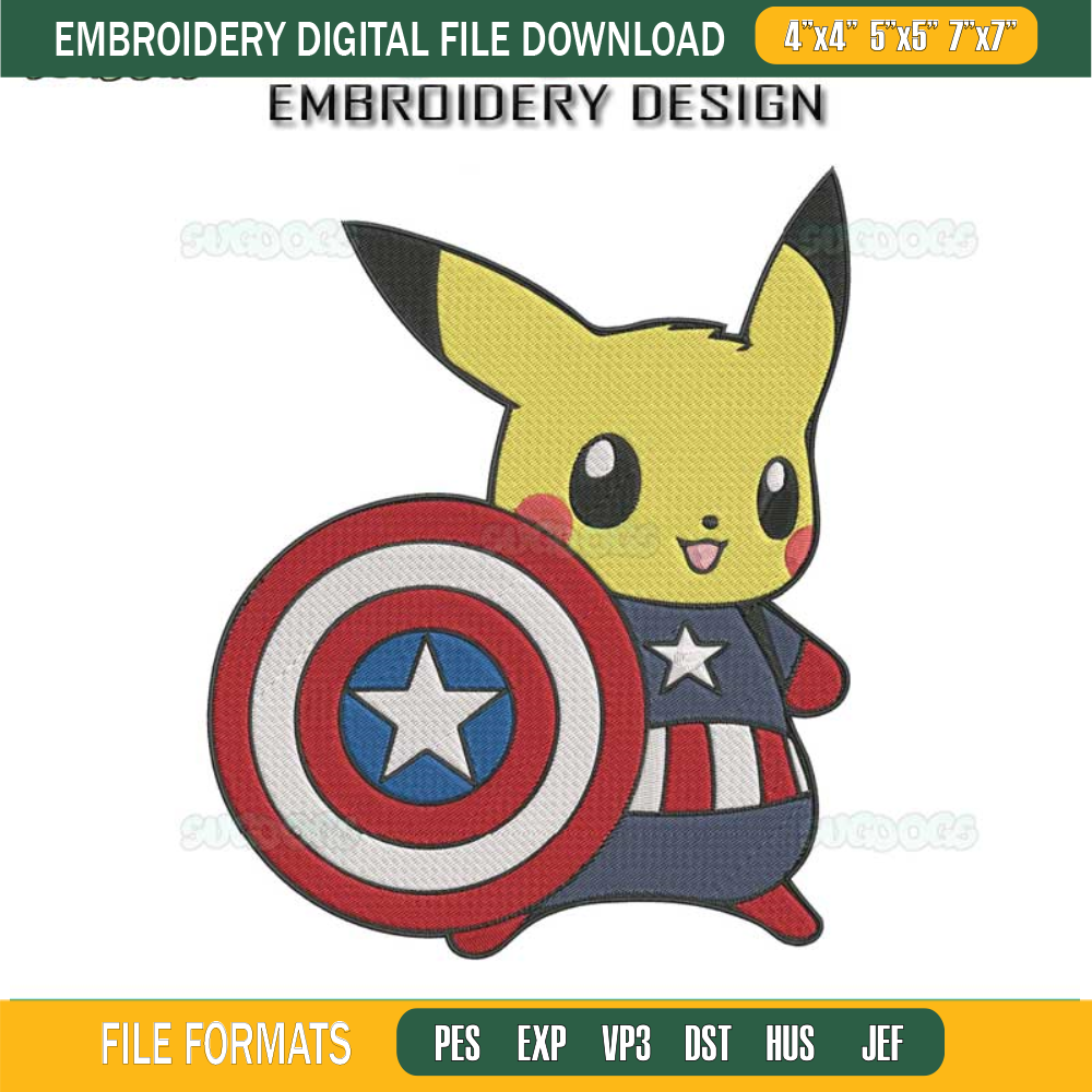 Pikachu Captain Embroidery Design File, Pikachu Embroidery Design File.jpg