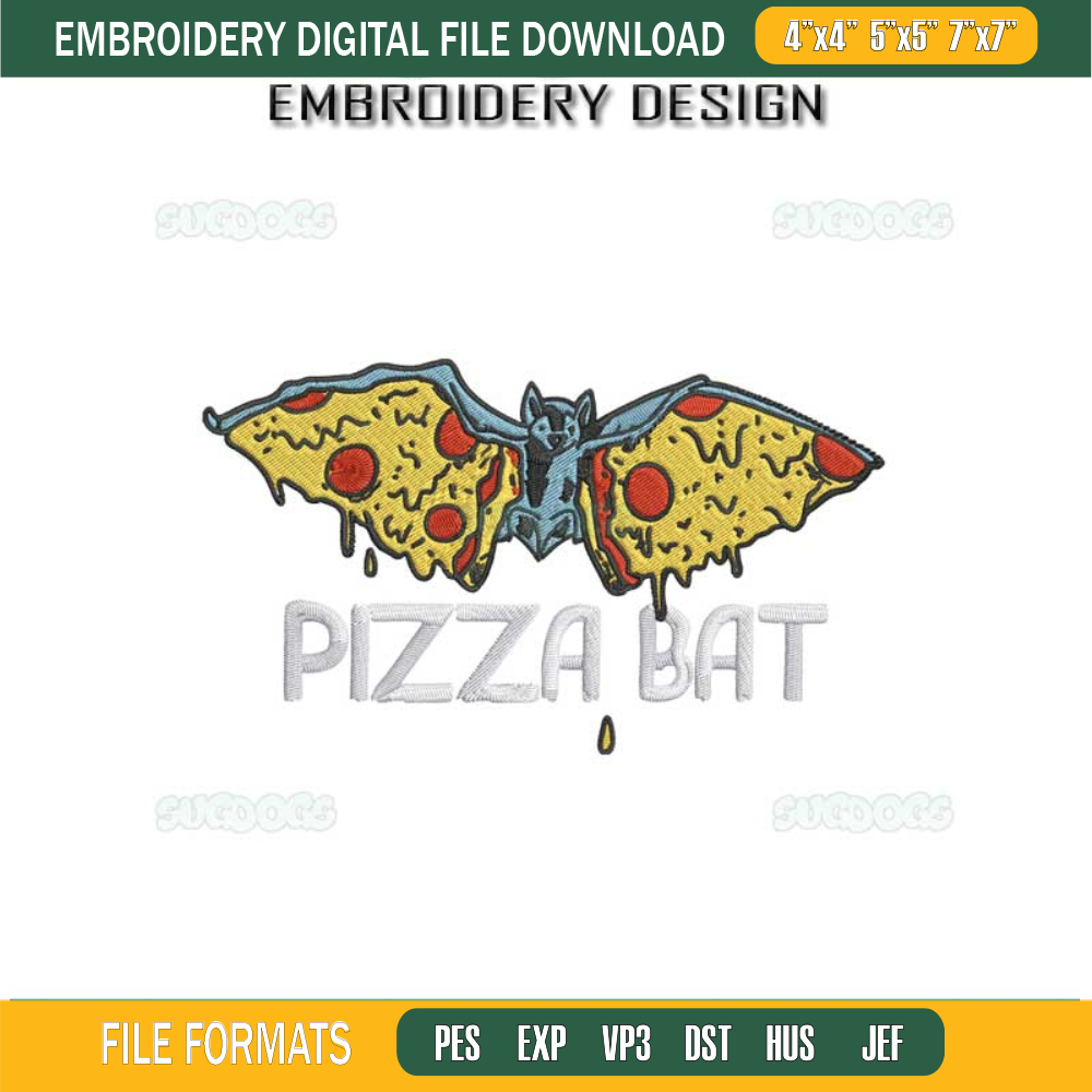 Pizza Bat Embroidery Design File, Bat Embroidery Design File.jpg