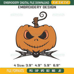 pumpkin jack skellington embroidery design file, halloween embroidery design file