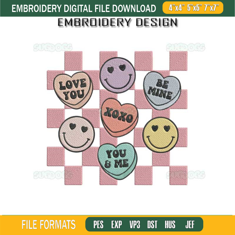 Smiley Candy Hearts Embroidery Design File, Valentine Day Embroidery Design File.jpg
