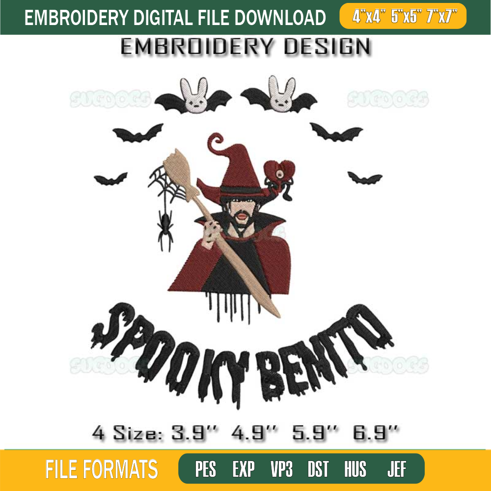 Spooky Bentto Embroidery Design File, Bad Bunny Halloween Embroidery Design File.jpg