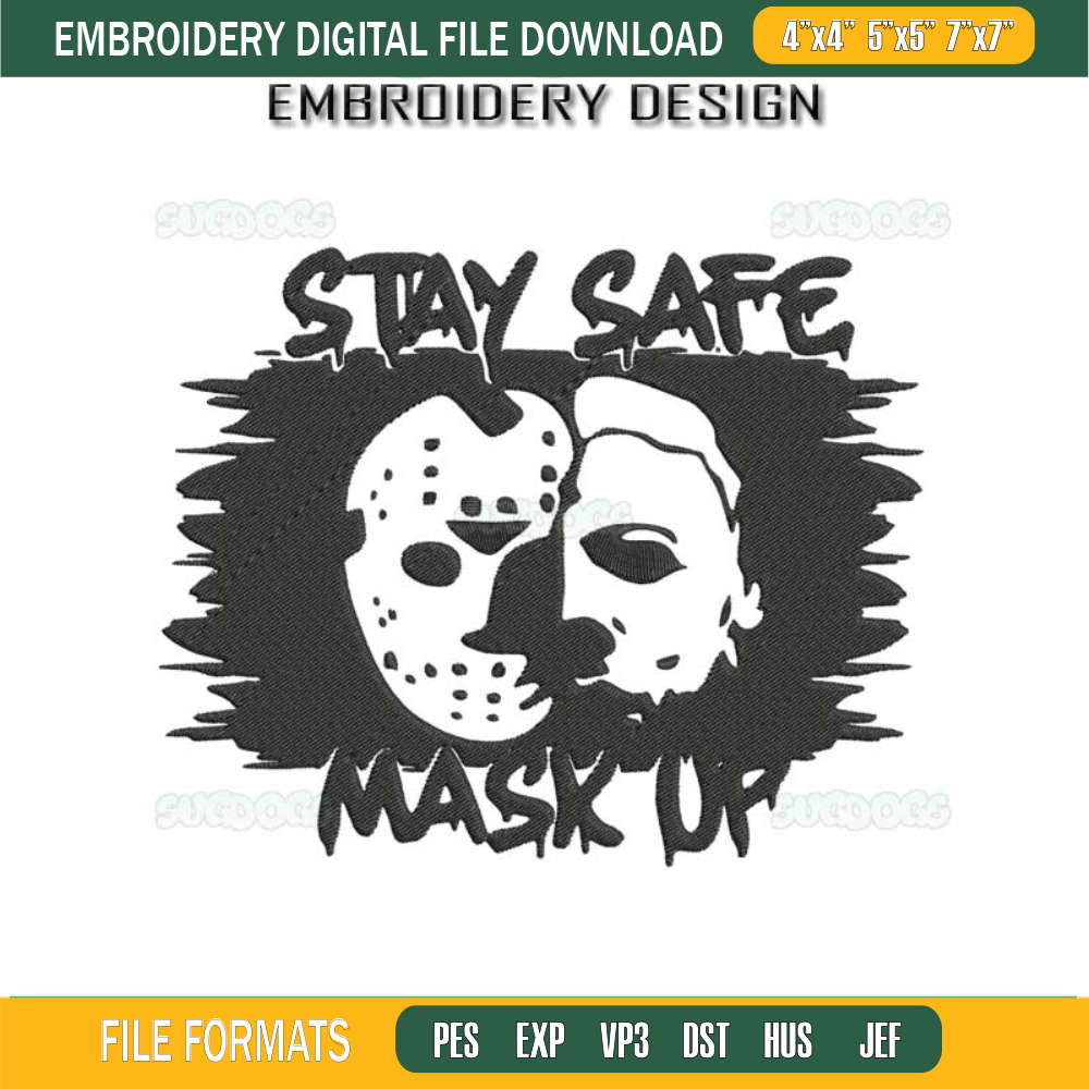 Stay Safe Mask Up Embroidery Design File, Michael And Jason Embroidery Design File.jpg
