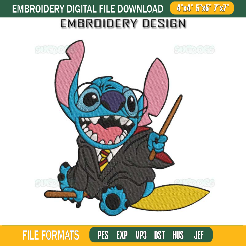 Stitch Blue Alien Wizard Stitch Embroidery Design File, Stitch Halloween Embroidery Design File.jpg