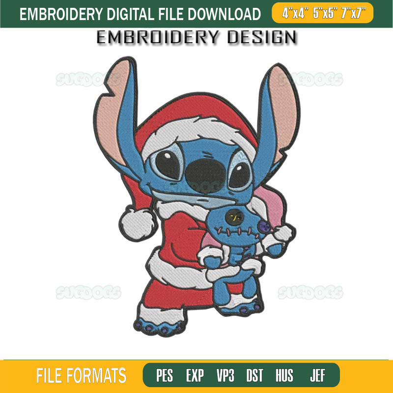 Stitch Christmas Embroidery Design File, Stitch Christmas Hand Holding Teddy Bear Embroidery Design File.jpg