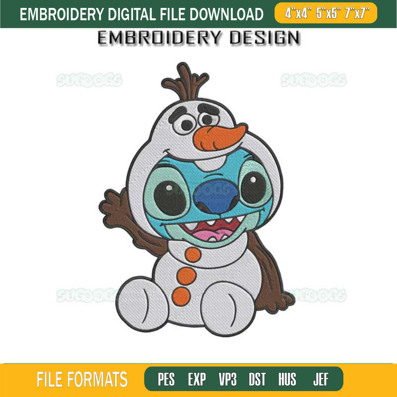 Stitch Disney Snowman Embroidery Design File, Stitch With Olaf Costume Embroidery Design File, Stitch Olaf Embroidery Design File.jpg