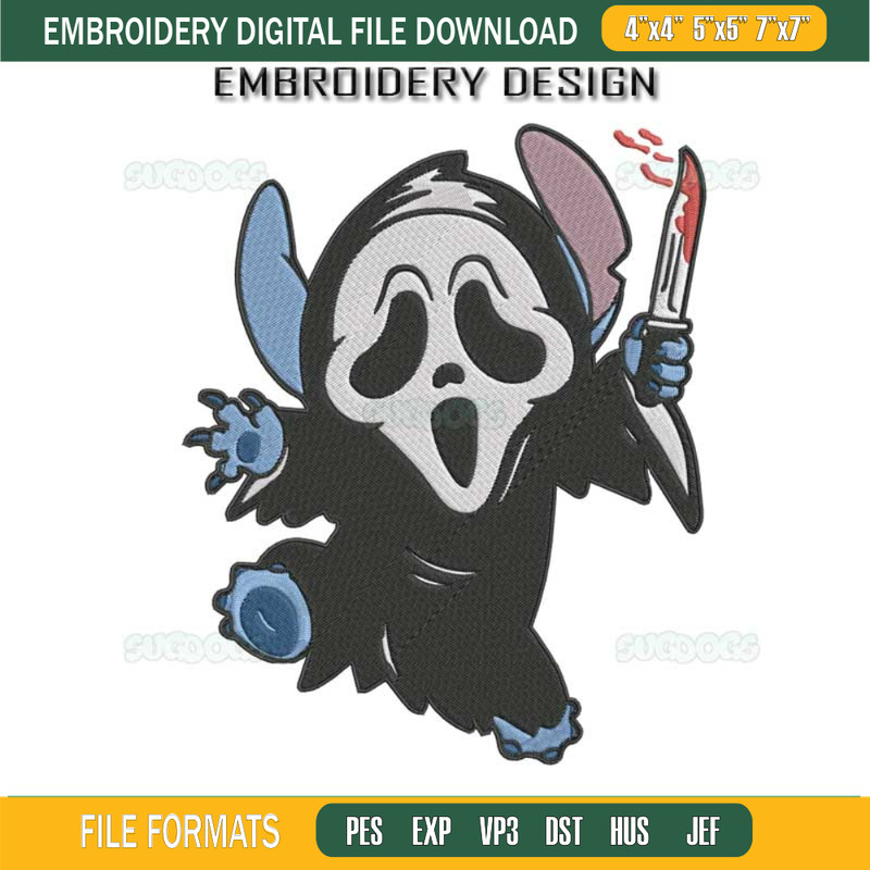 Stitch Ghostface Scream Embroidery Design File, Scream Horror Movie Embroidery Design File.jpg
