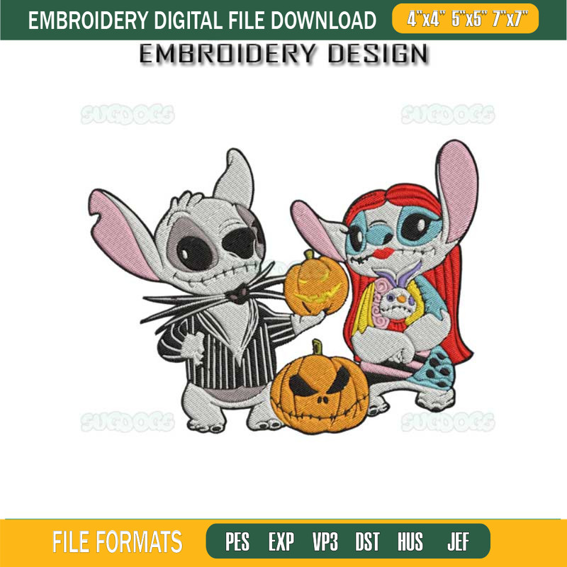 Stitch Jack Skellington And Sally Embroidery Design File, Stitch As Jack Skellington Embroidery Design File.jpg