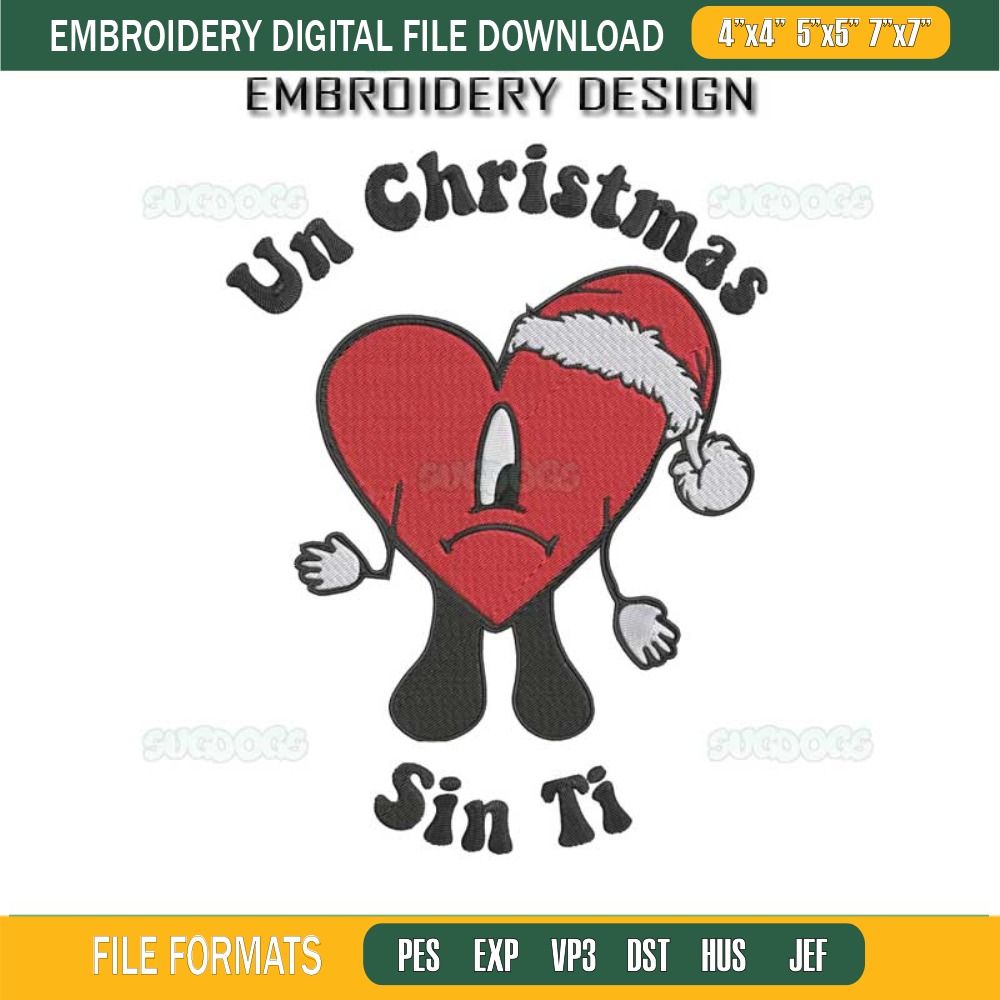 Un Christmas Sin Ti Embroidery Design File, Bad Bunny Navidad Embroidery Design File.jpg