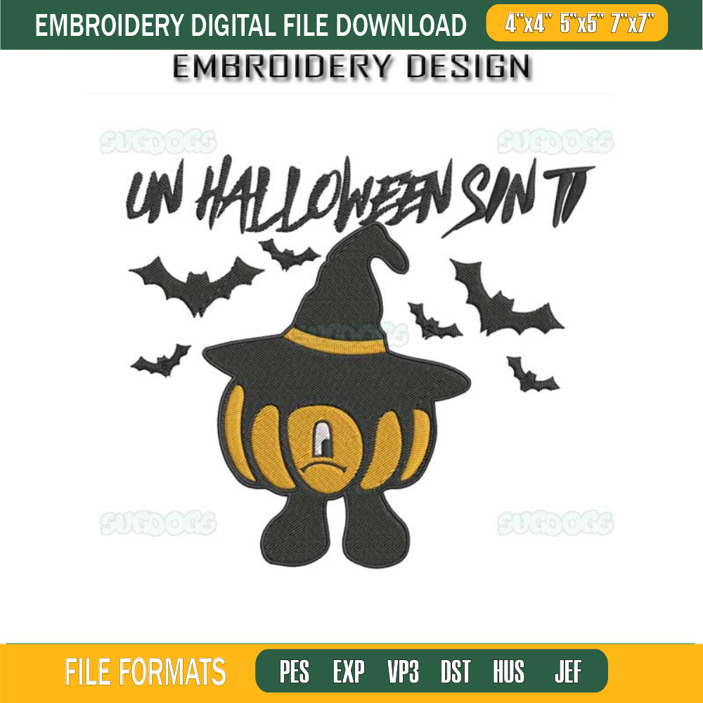Un Halloween Sin Ti Embroidery Design File, Bad Bunny Embroidery Design File.jpg