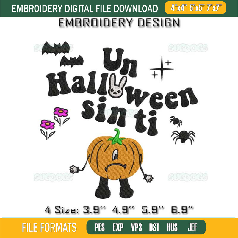 Un Halloween Sin Ti Embroidery Design File, Bad Bunny Embroidery Design File 1.jpg