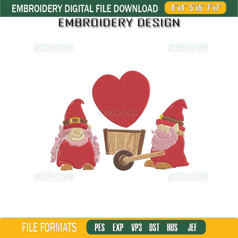 Valentines Gnome Embroidery Design File, Valentines Day Gnome Barrow Couple Embroidery Design File.jpg
