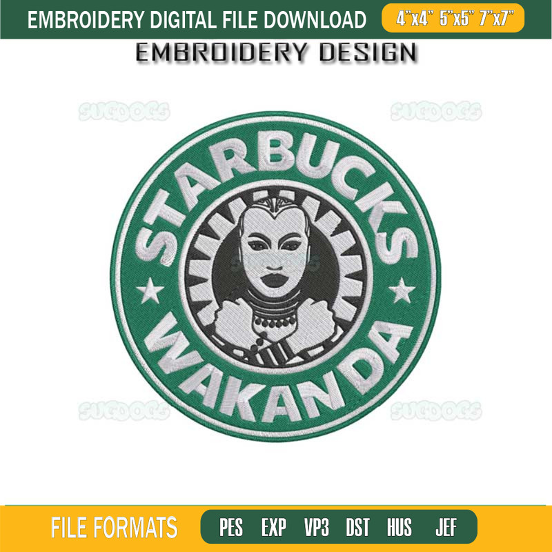 Wakanda Forever Coffee Embroidery Design File, Wakanda Starbucks Embroidery Design File.jpg