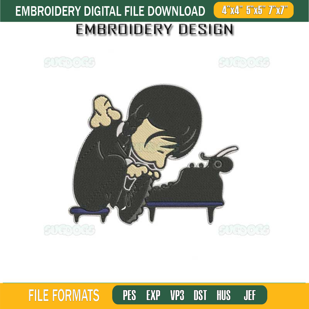 Wednesday Addams Embroidery Design File, Chibi Wednesday Addams Embroidery Design File.jpg