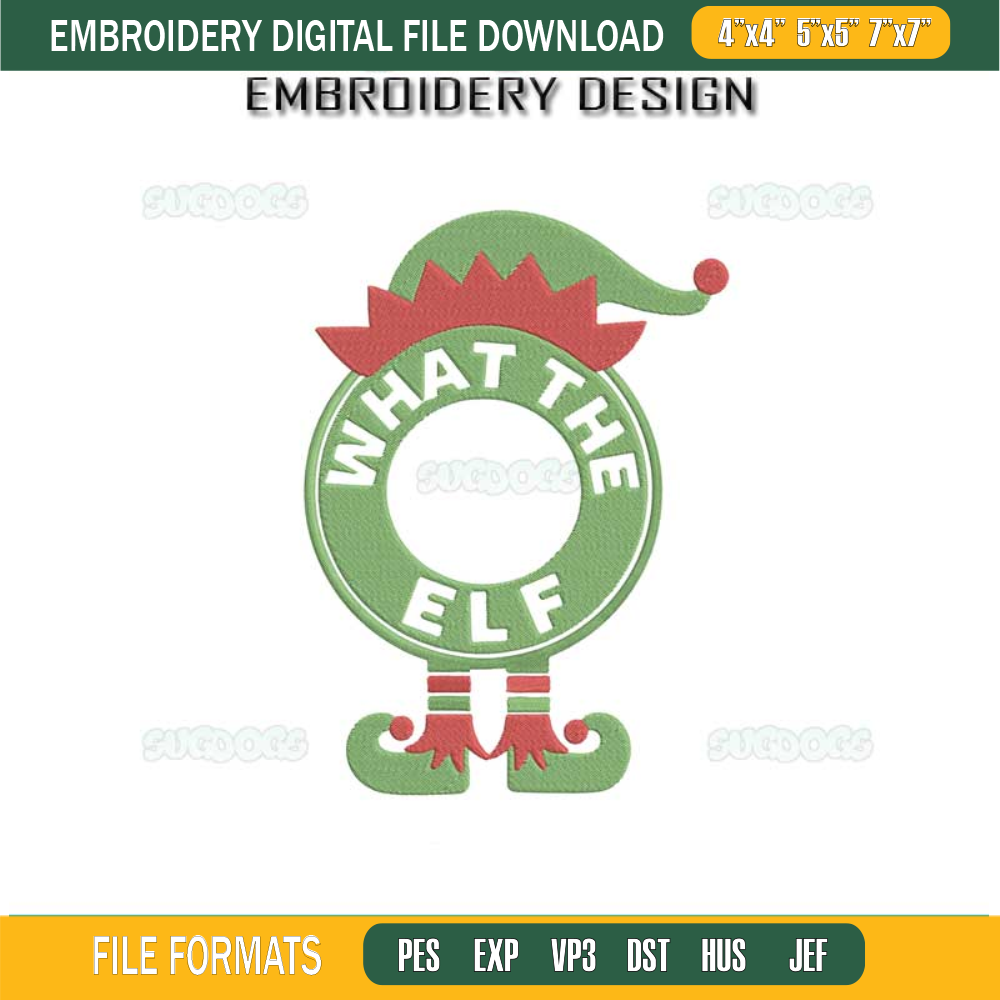 What The Elf Embroidery Design File, Elf Leg And Hat Santa Embroidery Design File.jpg