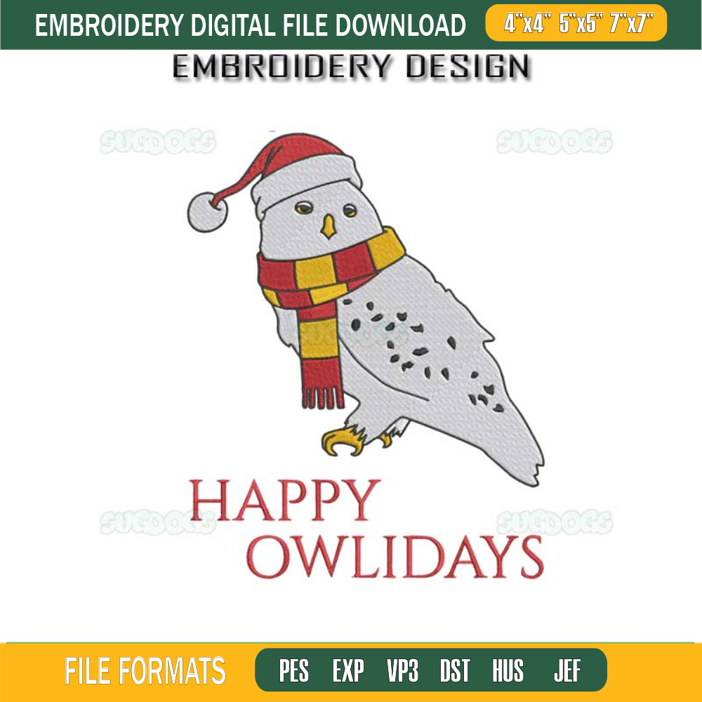 Wizard Funny Owl Christmas Embroidery Design File, Happy Owlidays Embroidery Design File.jpg