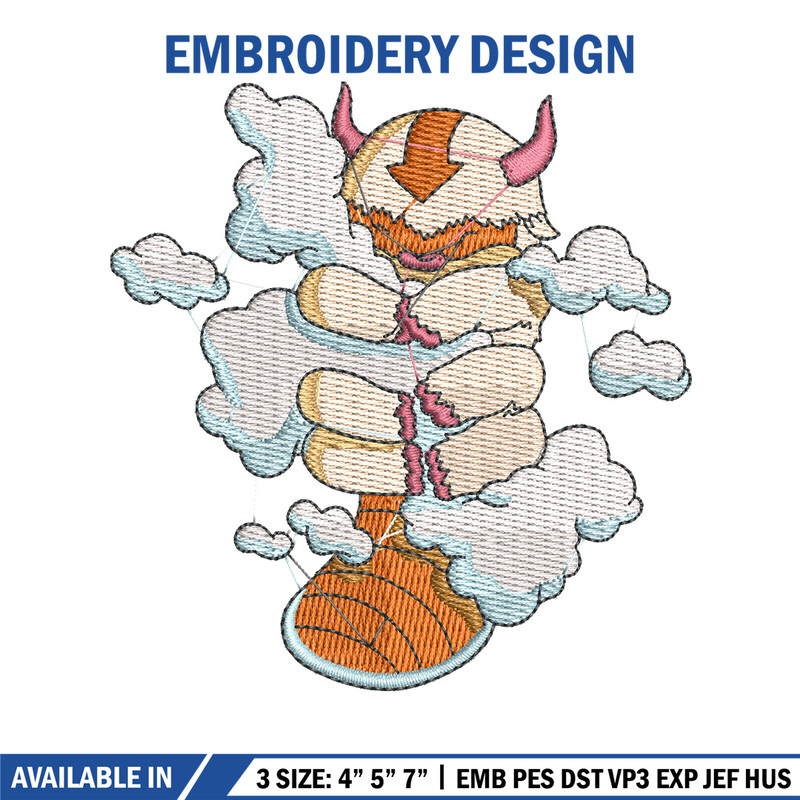 Appa cloud embroidery design, Avatar embroidery, Anime design, Embroidery shirt, Embroidery file, Digital download.jpg
