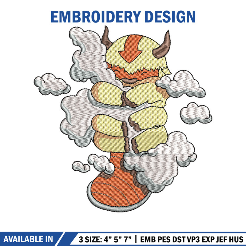 Appa With Clouds embroidery design, Avatar cartoon embroidery, cartoon design, cartoon shirt, Digital download.jpg