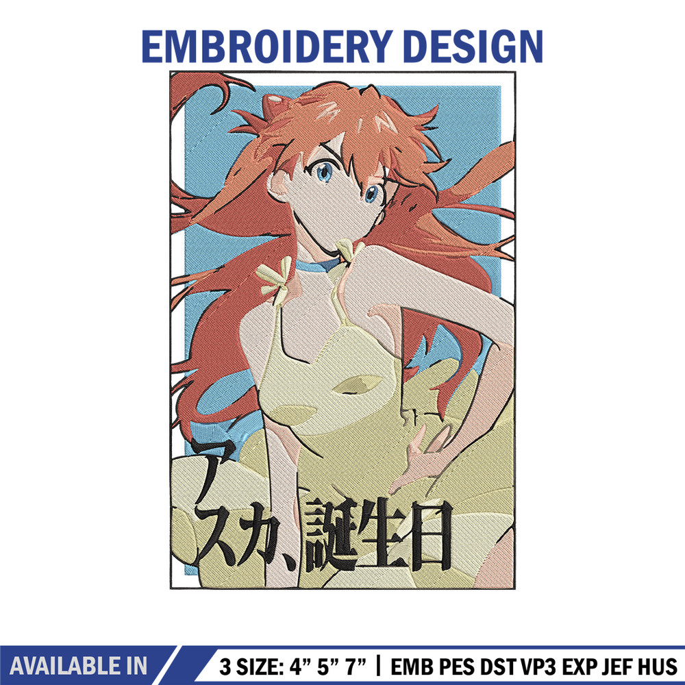 Asuka poster Embroidery Design, Evangelion Embroidery, Embroidery File, Anime Embroidery, Anime shirt, Digital download.jpg