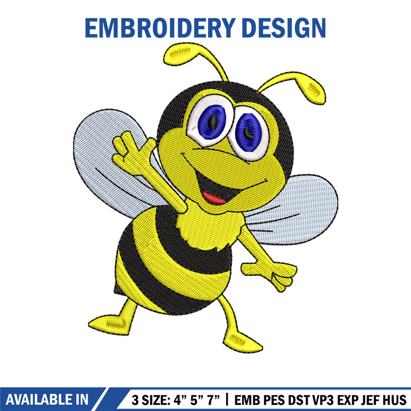 Bee cartoon embroidery design, Bee embroidery, Embroidery file, Embroidery shirt, Emb design, Digital download.jpg