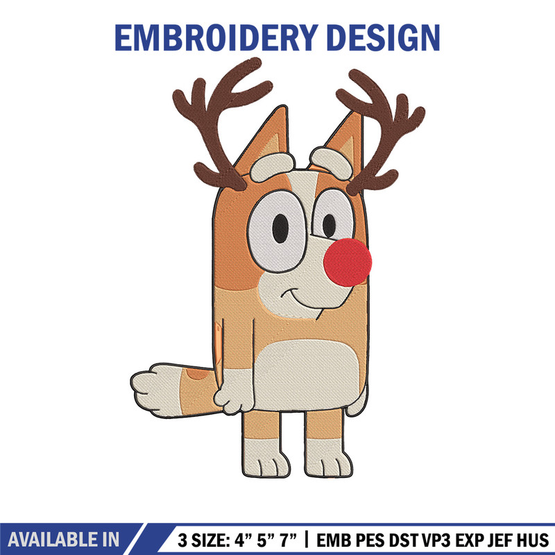 Bingo reineer Embroidery Design, Bluey Embroidery, Embroidery File, Chrismas Embroidery, Anime shirt, Digital download.jpg