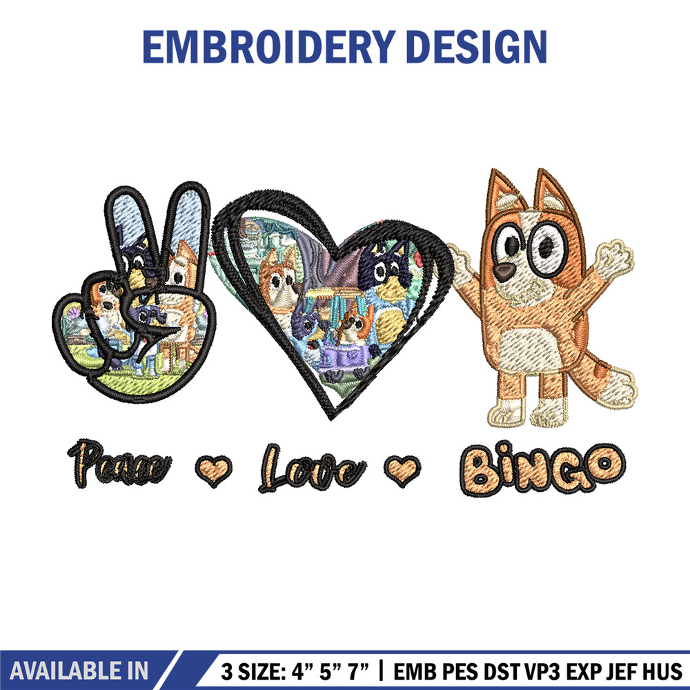 Bluey Peace Love bandit Embroidery design, Bluey cartoon Embroidery, cartoon design, Embroidery File, Digital download.jpg