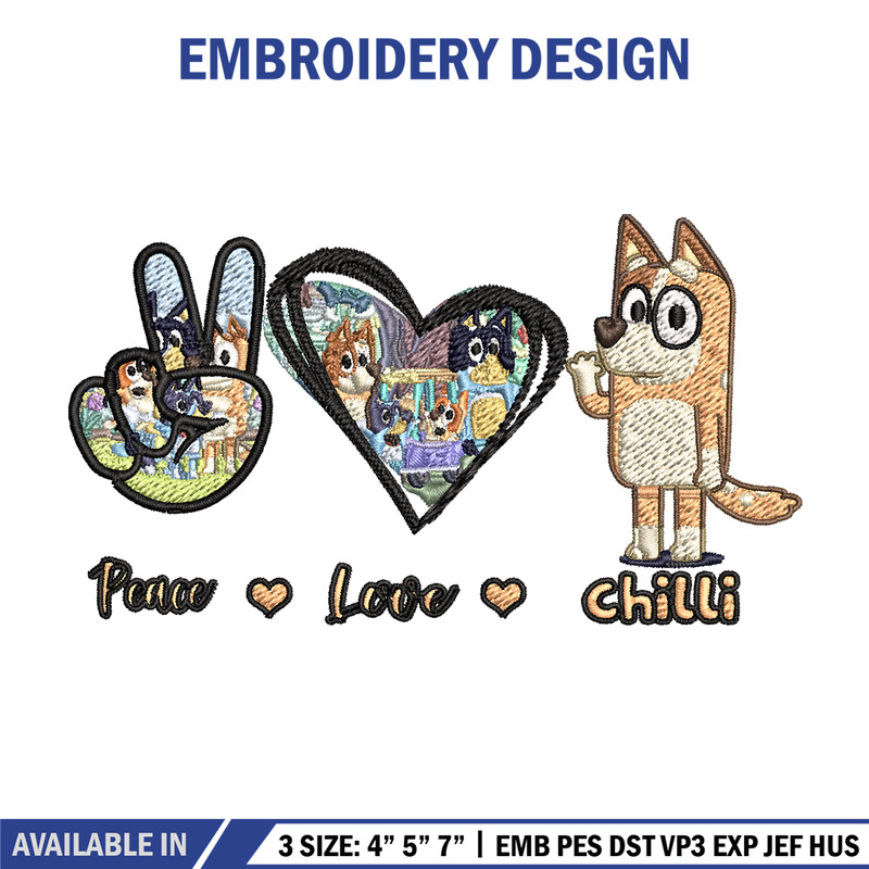 Bluey Peace Love bandit Embroidery design, Bluey cartoon Embroidery, cartoon design, Embroidery File, Instant download.jpg