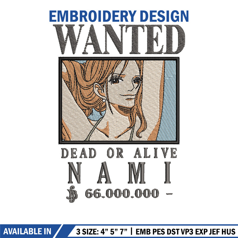 Bounty nami embroidery design, One piece embroidery, Anime design, Embroidery shirt, Embroidery file,Digital download.zi.jpg